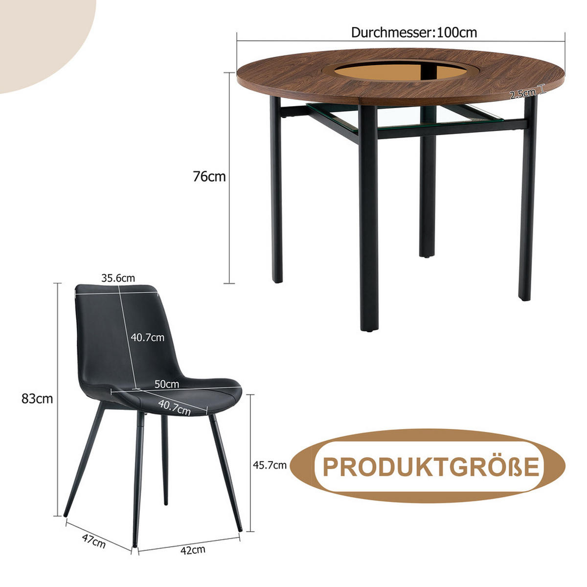 TISCHGRUPPE 5-tlg 4 Personen Holzoptik Braun - Schwarz, Holz/Metall (63/22/113.5cm) - Raelunyi