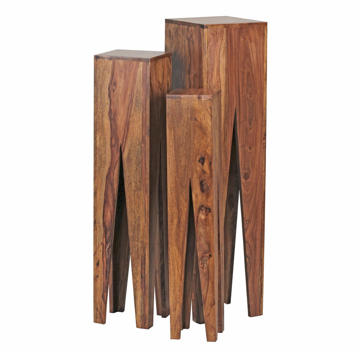 BEISTELLTISCH 3er Set Massivholz Handgefertigt Giraffenbeine, Braun 25x25x100 cm - Braun, Holz (25/25/100cm) - KADIMA DESIGN