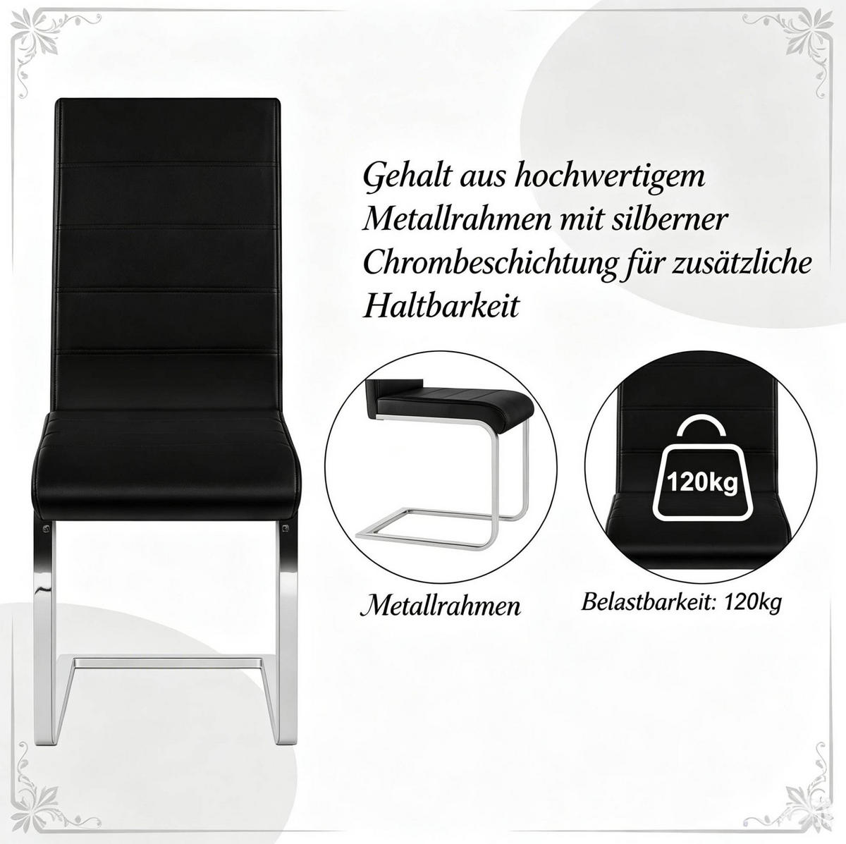 KONFERENZSTUHL 2er-Set mit hoher Rückenlehne Schwarz Metall PU - Schwarz, Metall (51/100/40cm) - Meubliv