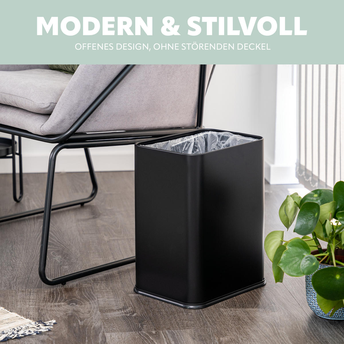 PAPIERKORB Vol. 13 L, offen schwarz - Schwarz, Metall (29/36.5/23cm) - bremermann
