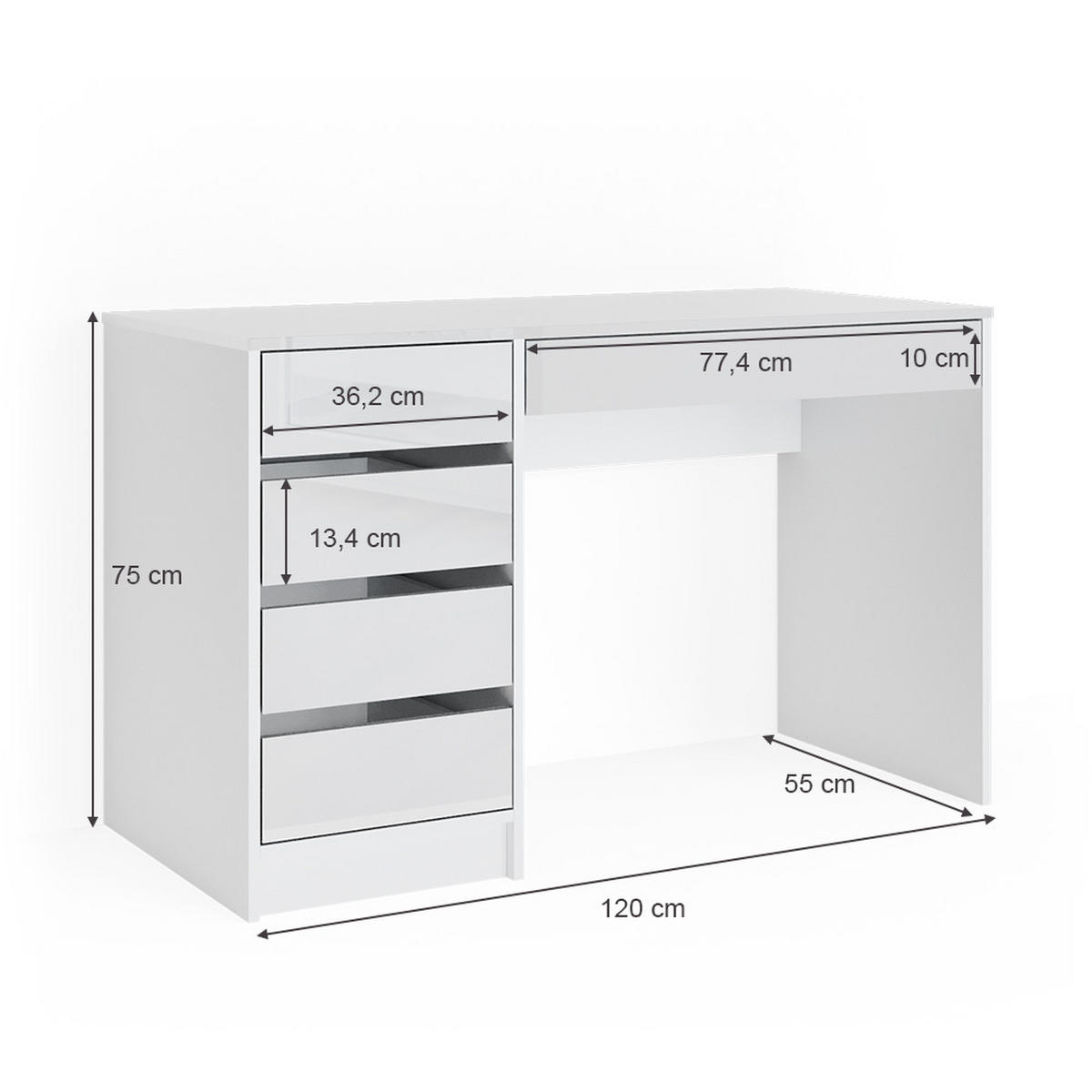 SCHREIBTISCH Sherry Weiß 120 cm - Weiß, Holzwerkstoff (120/55/75cm) - Vicco