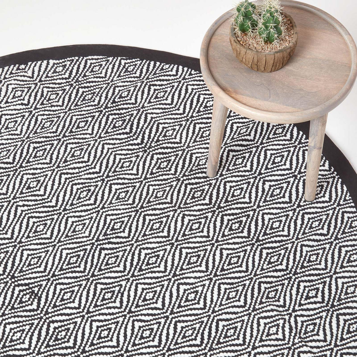 HANDWEBTEPPICH Trance rund 150 cm, geometrisch gemustert - Schwarz, Textil (150/150cm) - Homescapes