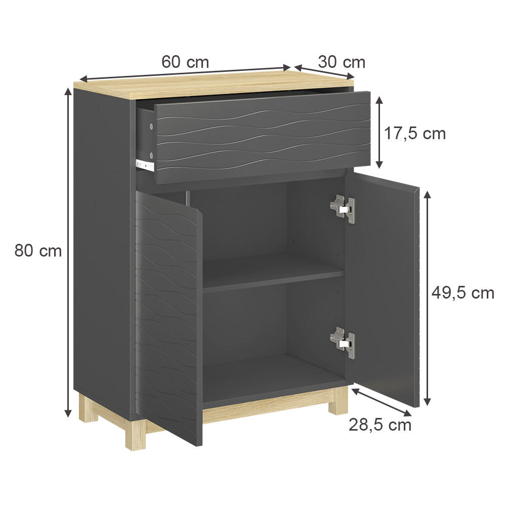 MIDISCHRANK Livia Anthrazit 60 x 80 cm mit Schublade - Anthrazit/Naturfarben, Holzwerkstoff (60/80/30cm) - Vicco