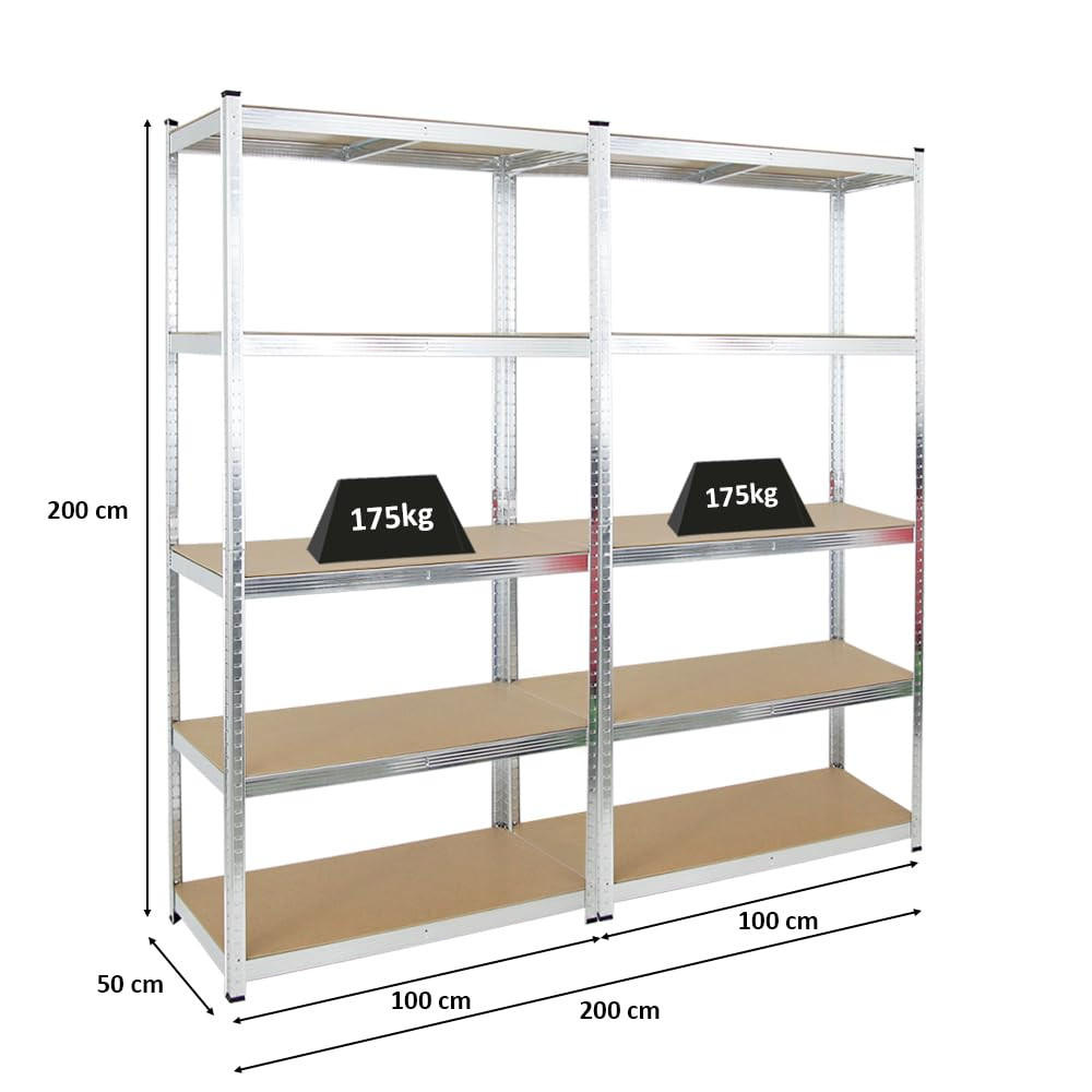 KELLERREGAL Gorilla 2er-Set mit 2x 200x100x50 cm Fachlast 175 kg Verzinkt - Silberfarben, Metall (100/200/50cm) - PROREGAL