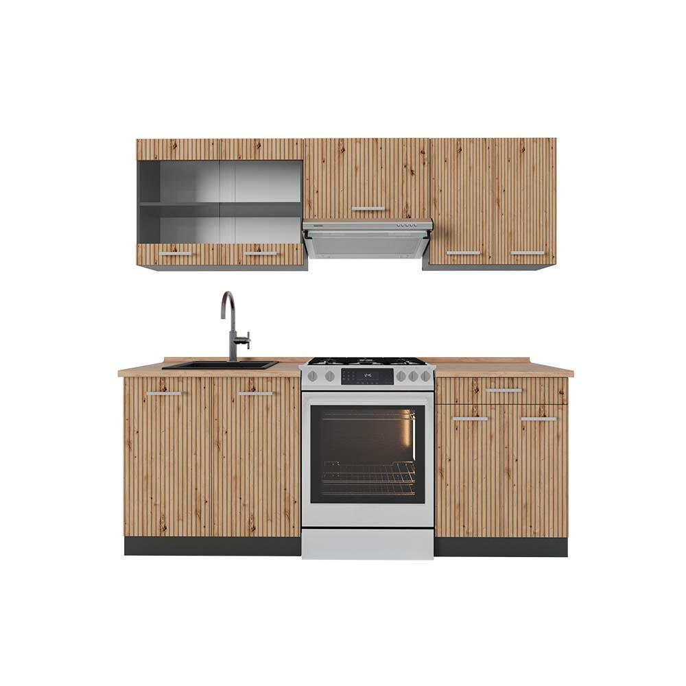 KUHINJSKI BLOK R-Line Artisan hrast/antracit 200 cm , DP Hrast - antracit/hrast artisan, leseni material (200/81.6/60cm) - Vicco