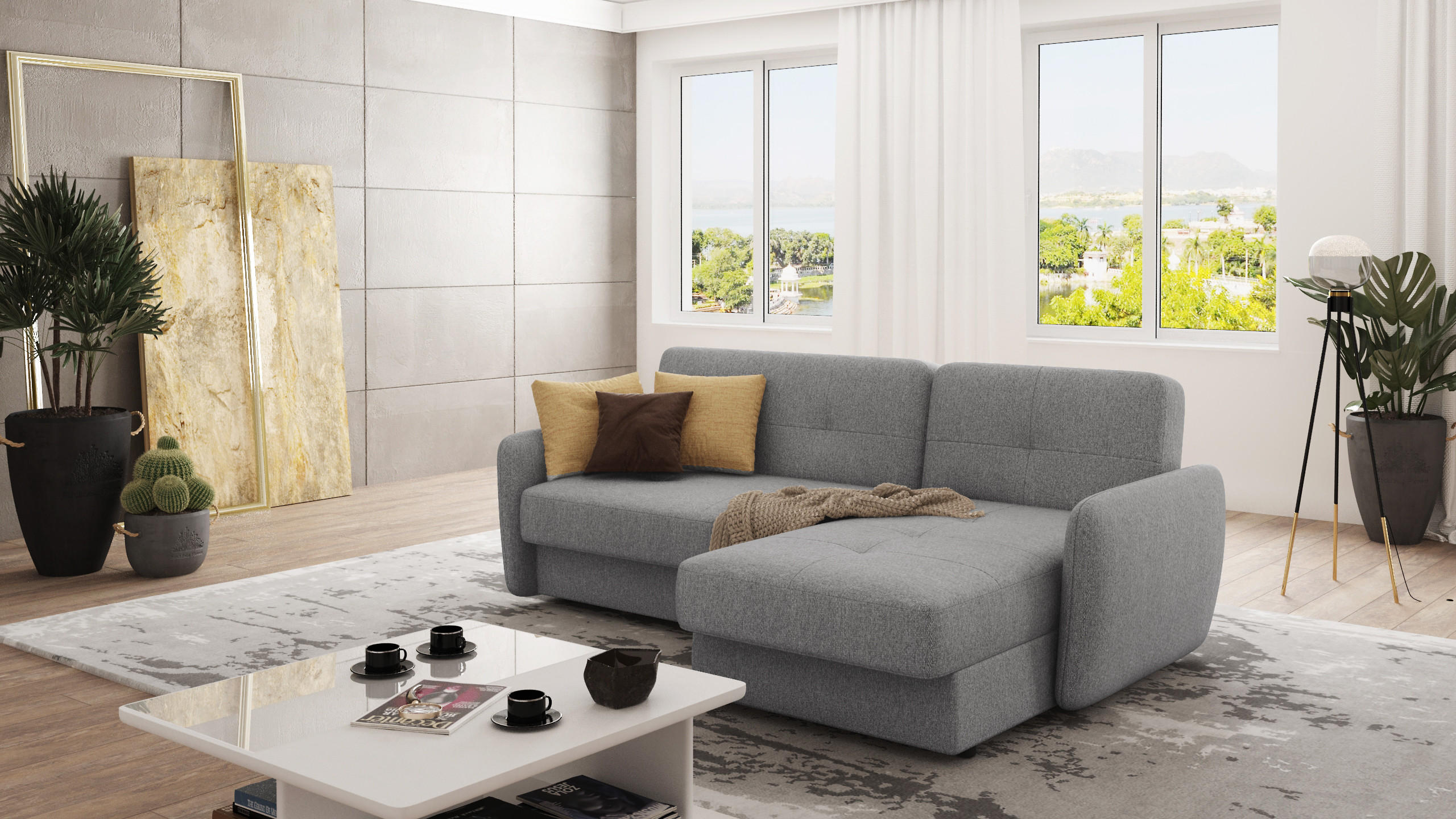 ECKSOFA Lupo Grau Mikrofaser - Schwarz/Grau, Holz/Kunststoff (232/147cm) - S-Style Möbel