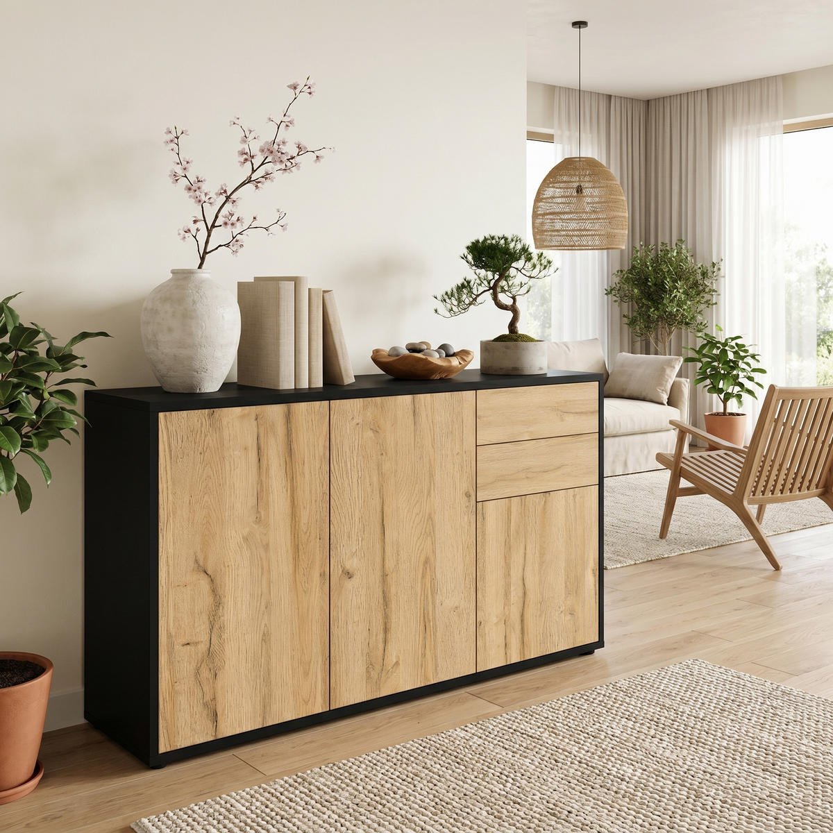 KOMMODE Ben Front in Eiche Nature - Eichefarben, Holzwerkstoff (117/74/36cm) - Vladon