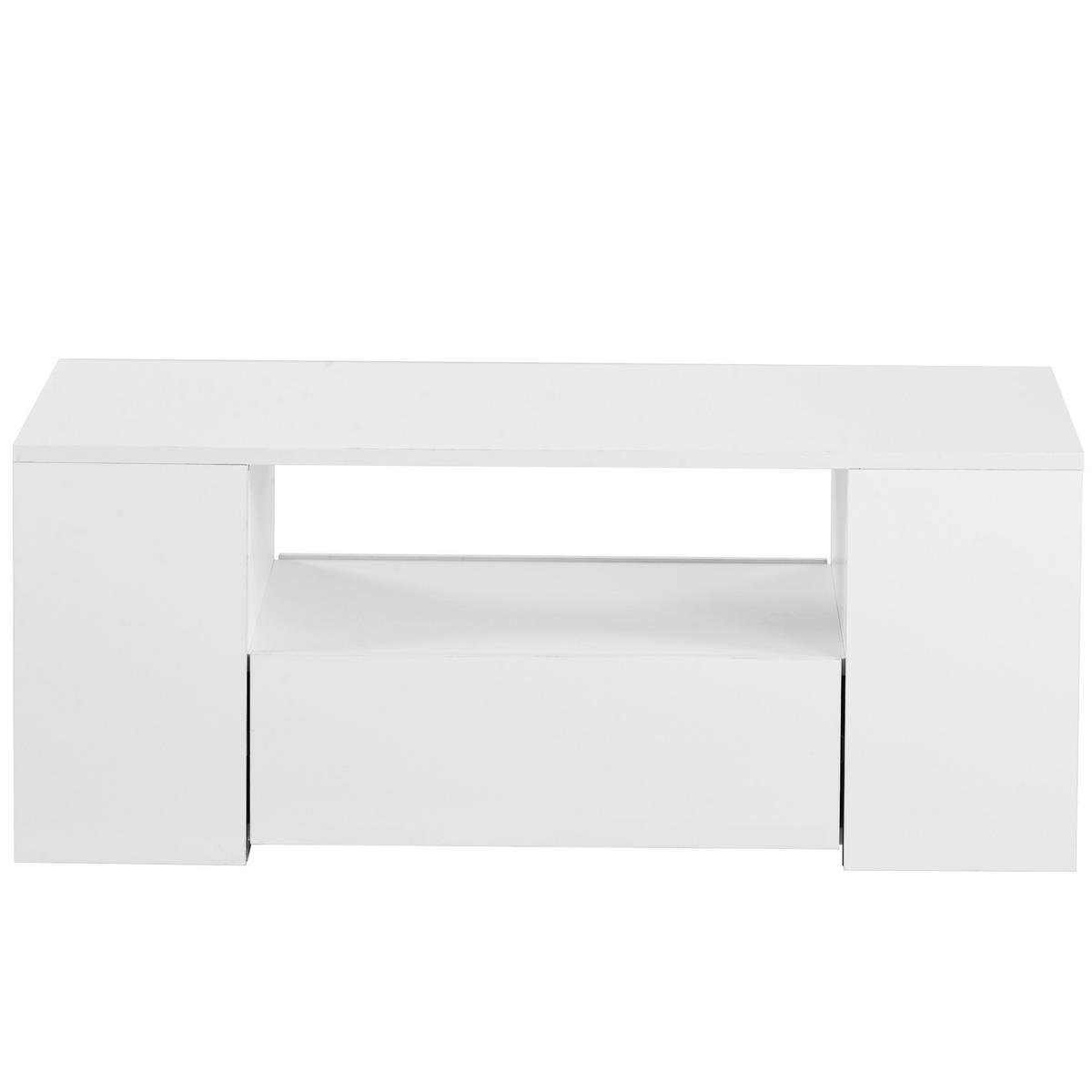 COUCHTISCH, Hochglanz Weiß, Spanplatte (PB), 2 Schubladen & 2 Regale, LED-Beleuchtung, 95/53/37 cm,Weiß - Weiß, Holzwerkstoff (95/53/37cm) - Redom