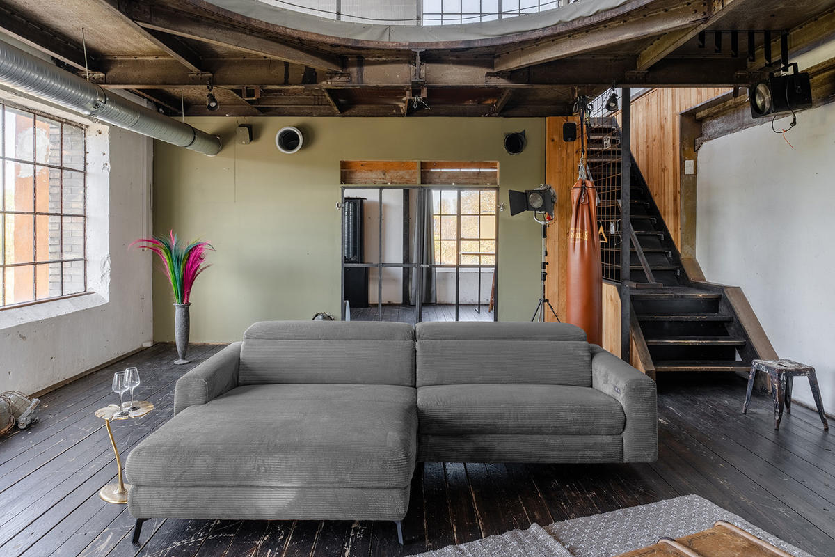 ECKSOFA LAISKA Grau Cord - Schwarz/Grau, Textil/Metall (282/177cm) - KAWOLA