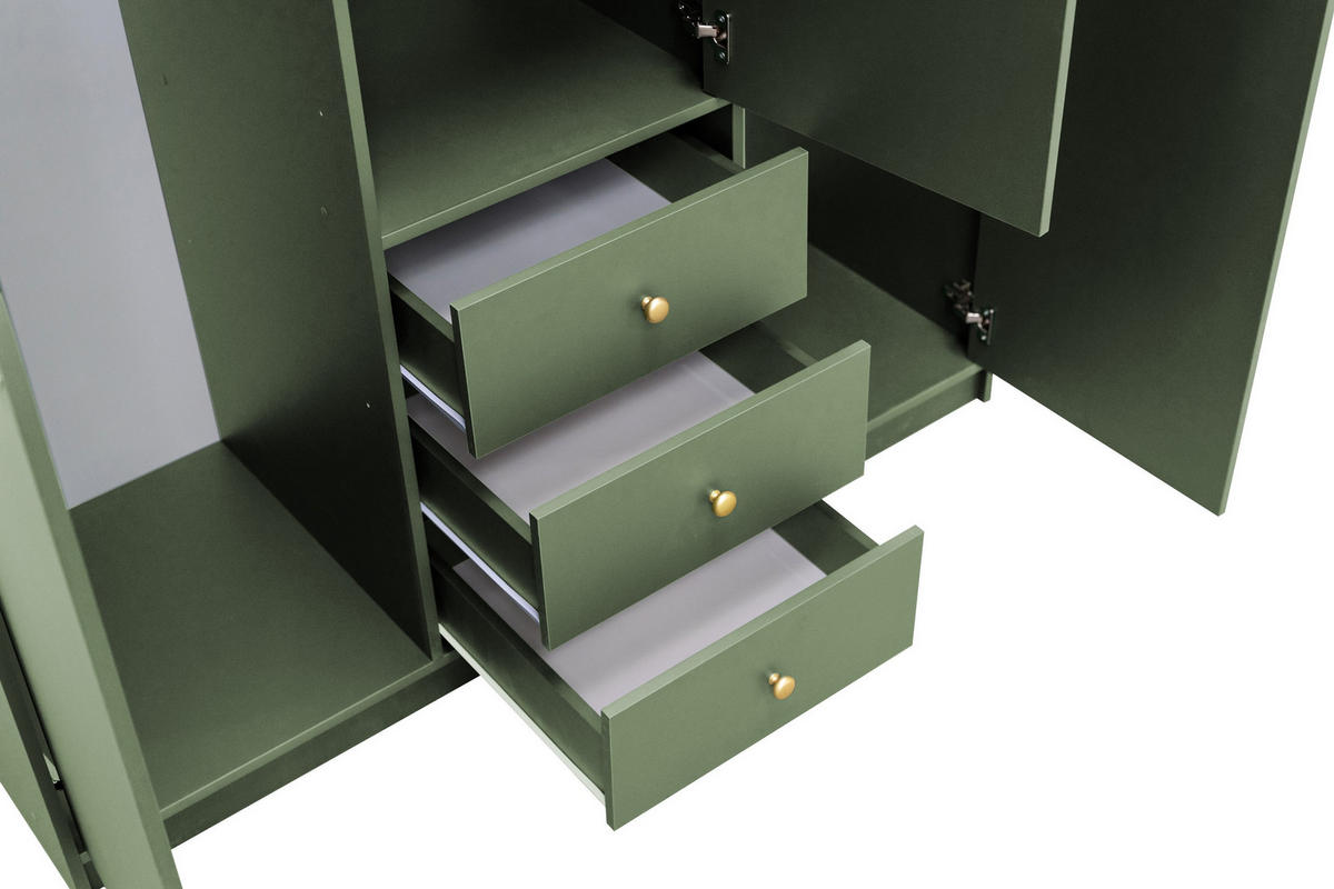 DREHTÜRENSCHRANK GALIO 149/200/57,5 cm 3-türig mit Spiegel Grün - Grün, Holzwerkstoff (149/200/57.5cm) - MASSENO