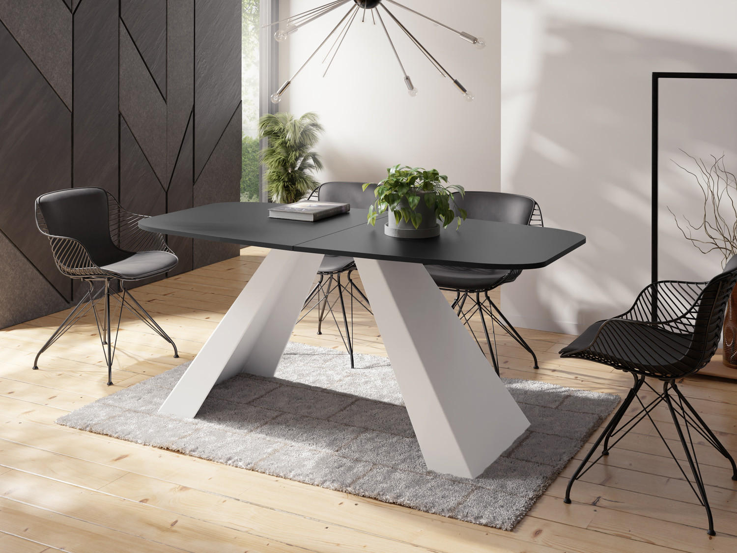 ESSTISCH Monte Weiß rechteckig ausziehbar, Schwarz 180-220/90/76 cm - Schwarz/Weiß, Holzwerkstoff/Metall (180/90/76cm) - WFL GROUP