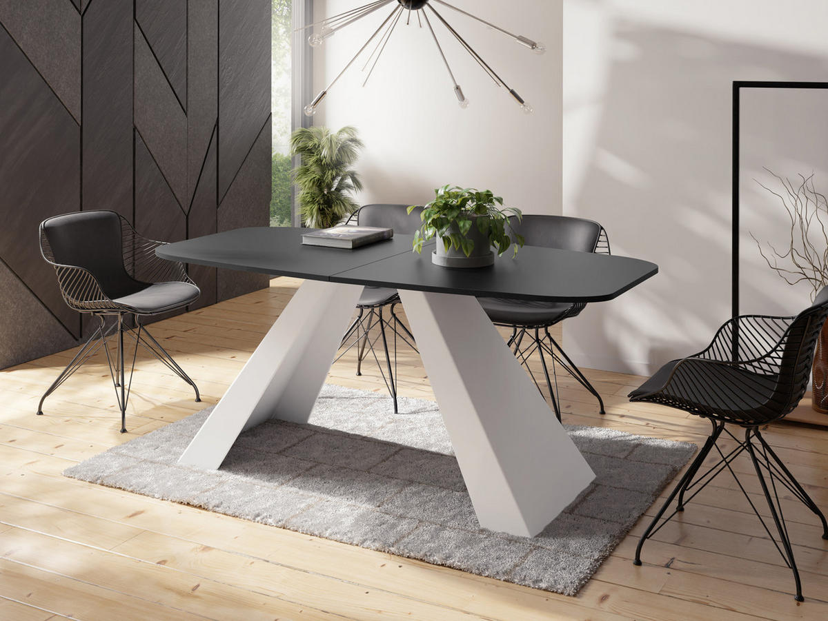 ESSTISCH Monte Weiß rechteckig ausziehbar, Schwarz 160-200/80/76 cm - Schwarz/Weiß, Holzwerkstoff/Metall (160/80/76cm) - WFL GROUP
