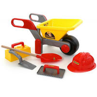 KINDER-SCHUBKARRE 50229 rot Baustellenset 6-teilig, Helm, Schaufel, Kelle, Kunststoff, Schubkarre - Rot, Kunststoff (34/31/64cm) - Polesie