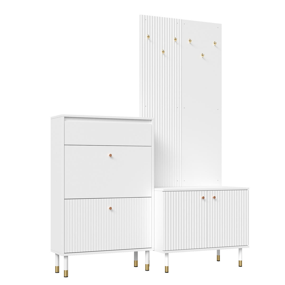 GARDEROBESET Schuhschrank Flur Garderobenwand Modern - Weiß, Holzwerkstoff (70/180/35cm) - FLIEKS
