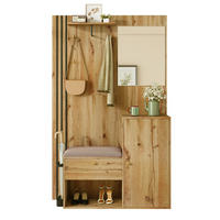 GARDEROBE-SET in Naturfarben Garderobenschrank mit Spiegel und Kissen für Eingangsbereich und Flur, B115/T37/H185 cm - Naturfarben, Glas/Holzwerkstoff (115/185/37cm) - STILVORA