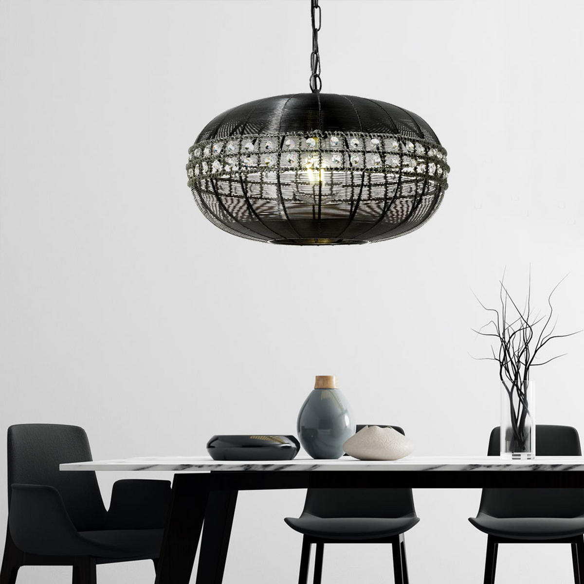 HÄNGELEUCHTE Gitter Schwarz Nickel-matt - Schwarz, Metall (46/46/150cm)