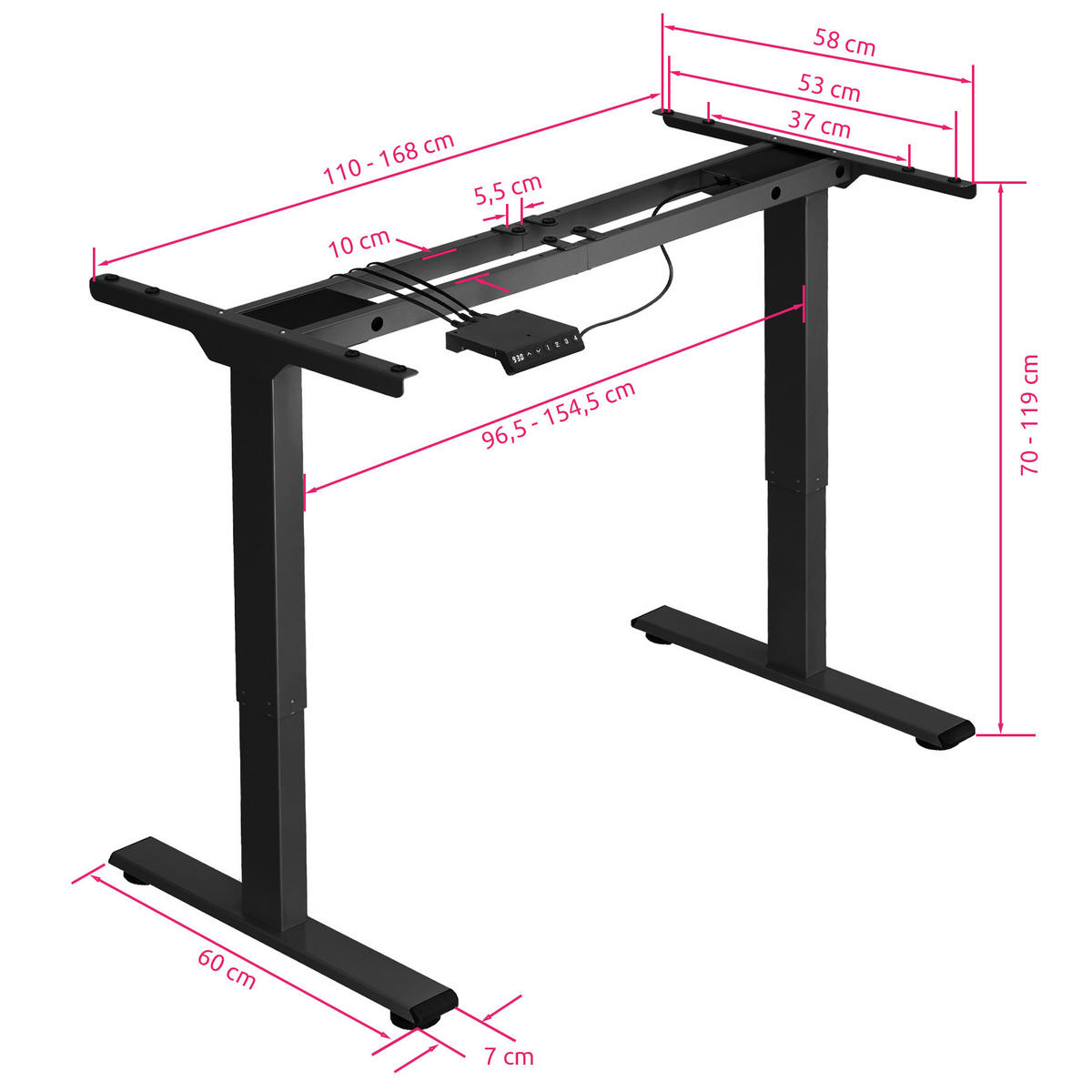 TISCHGESTELL Melville,110 - 168 x 60 x 70 - 119 cm,schwarz - Schwarz, Textil (60/168/119cm) - tectake