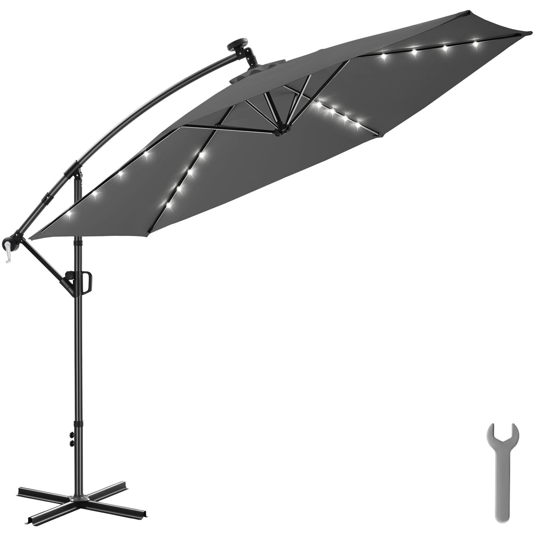 AMPELSCHIRM Artemis, mit LED Solar-Beleuchtung, inkl. Schutzhülle, grau - Grau, Metall (350/337cm) - tectake
