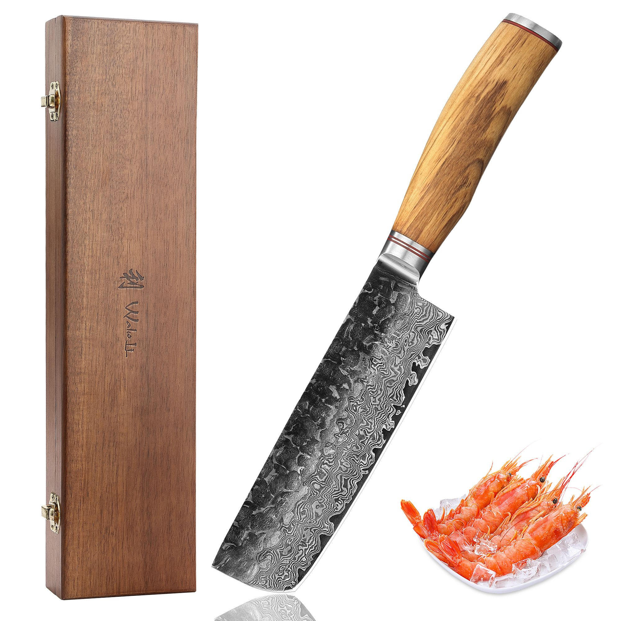 NAKIRIMESSER Damast HS Oliven Serie - Braun, Metall (31cm) - Wakoli