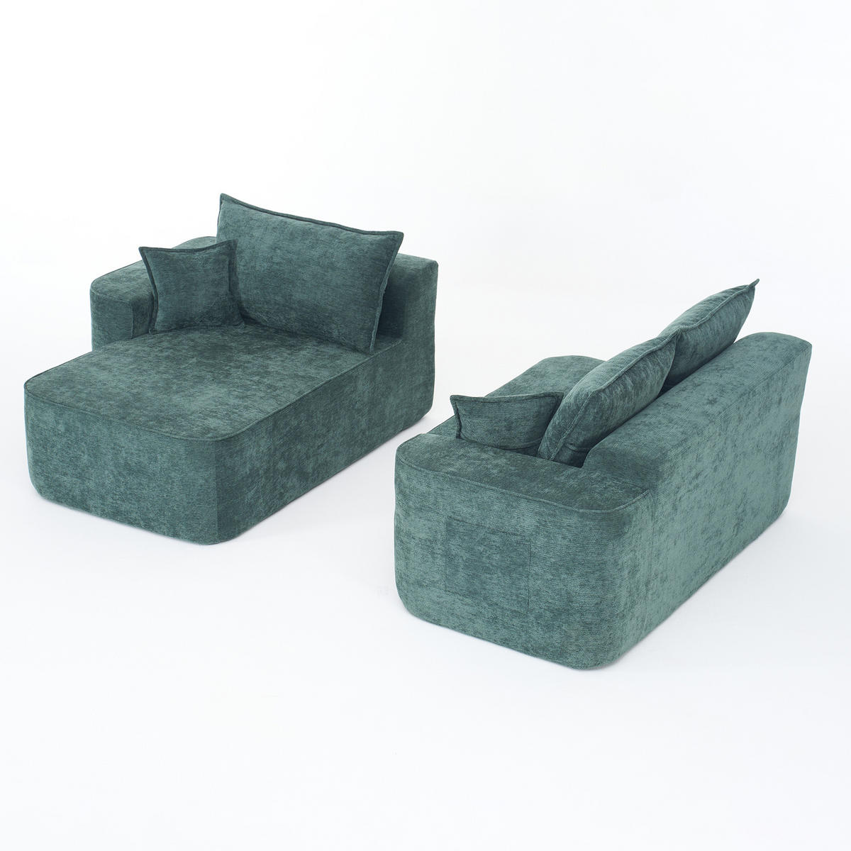 ECKSOFA Modulares L-Form in Chenille Montagefrei - Grün, Textil (262/144cm) - Urban Meuble