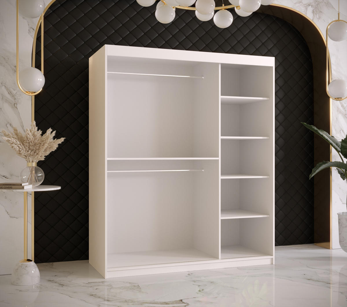 SCHWEBETÜRENSCHRANK 200/150/62 2-türig - Goldfarben/Weiß, Holz/Kunststoff (150/200/62cm) - MÖBEL KRYSPOL