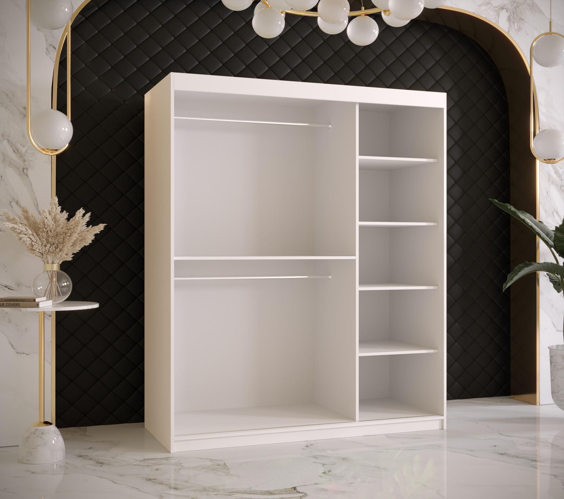 Thumbnail - Abiks Möbel Schwebetürenschrank, Weiß, Kunststoff, Nachbildung, 5 Fächer, 150x200x62 cm, Schlafzimmer, Kleiderschränke, ...