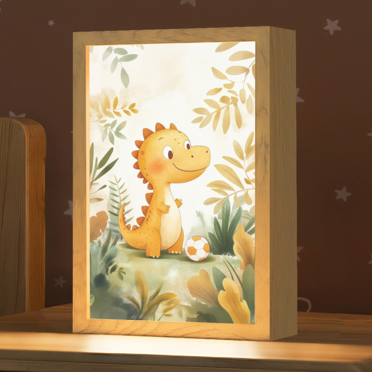 NACHTTISCHLAMPE Dino - Fußball - Orange 20x30 cm - Beige, Holzwerkstoff (8/20/30cm)