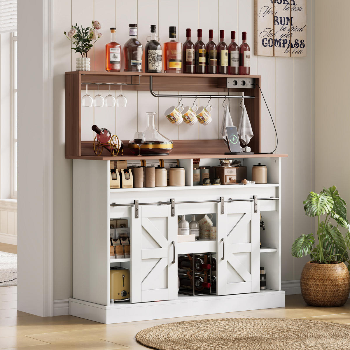 BUFFET Sideboard 120x40x130cm Weiß mit Steckdosen & Schiebetüren - Weiß, Holzwerkstoff (40/130/120cm) - Modfu