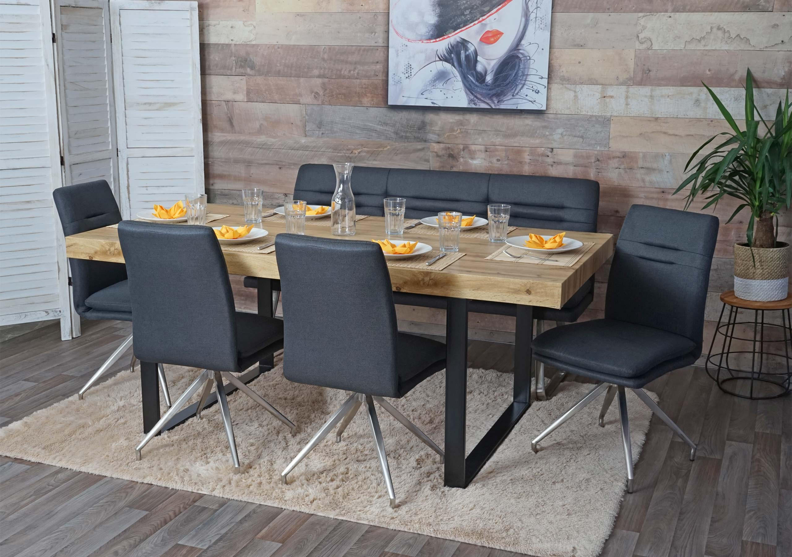 Thumbnail - MCW Esszimmer-Set, Anthrazit, Textil, 160x90x60 cm, Esszimmer, Bänke, Sitzbänke