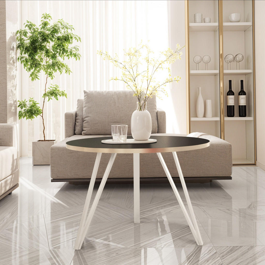 Thumbnail - Bettso Couchtisch, Schwarz, Gold, Weiß, Holzwerkstoff, Metall, Rund,Rund, 67x45x67 cm, Wohnzimmer, Wohnzimmertische, Cou...