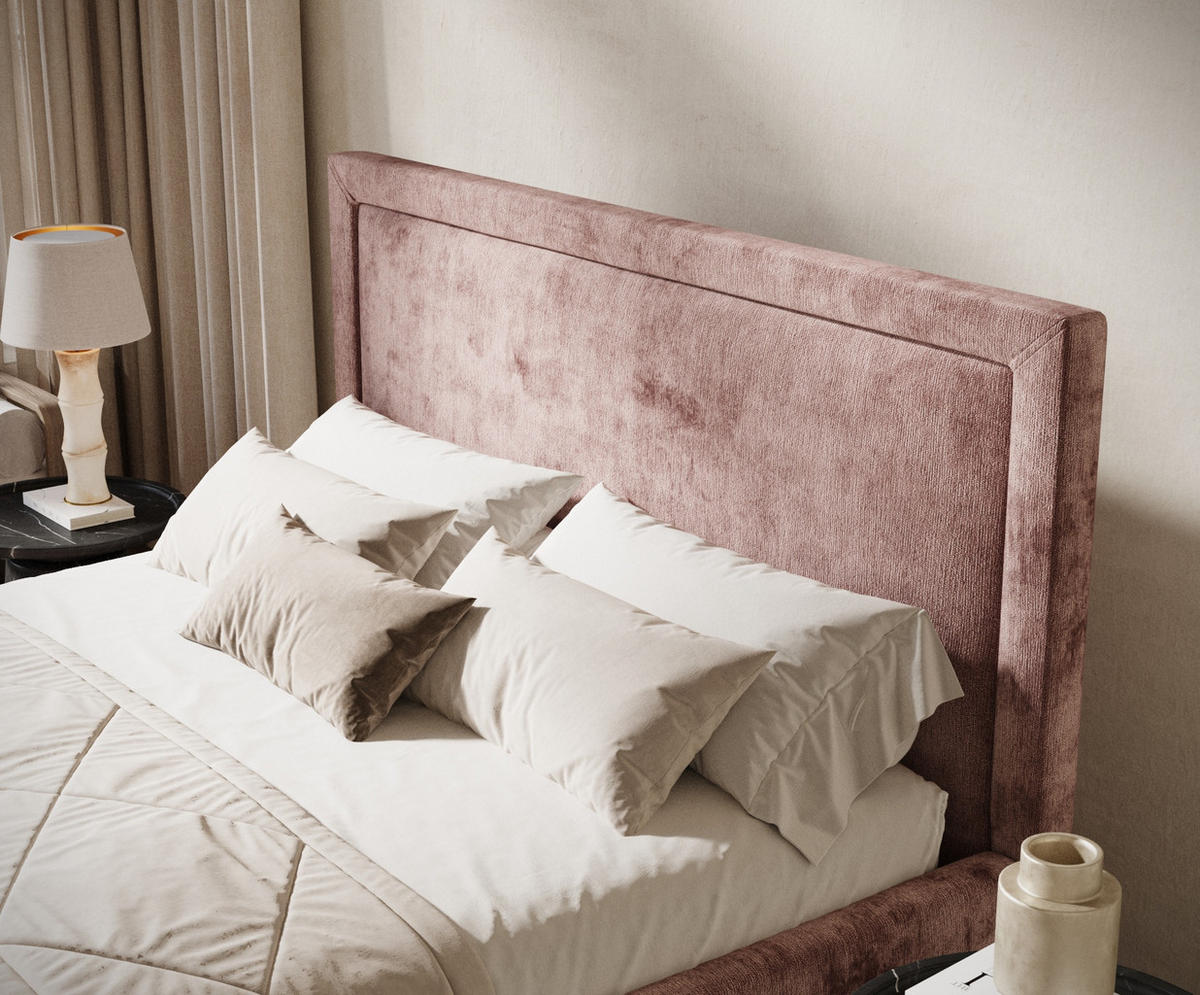 POLSTERBETT Ordina Rosa 160/200 cm im Chenille-Stoff - Pink/Naturfarben, Holz/Holzwerkstoff (160/200cm) - Maison de Reve