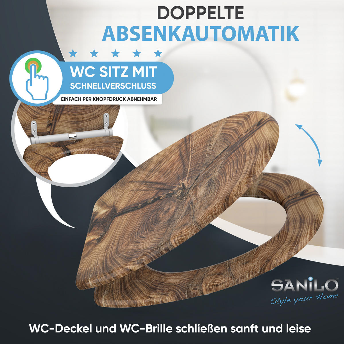 WC-SITZ mit Absenkautomatik & Top Fix Old Tree - Braun, Holzwerkstoff (37.7/5.5/48cm) - Sanilo