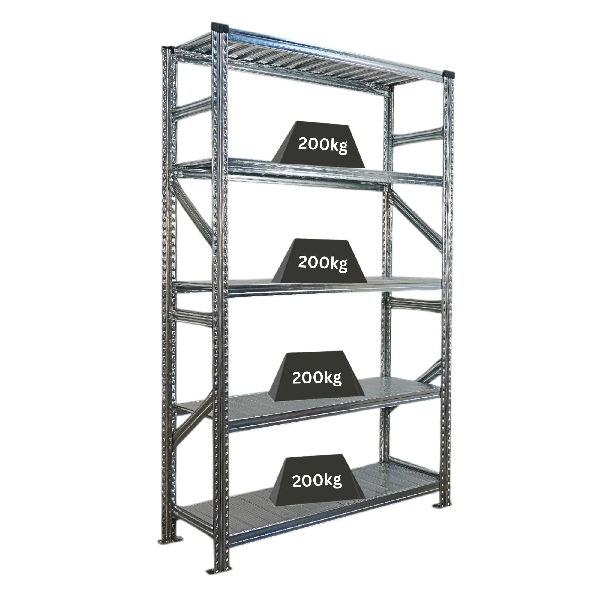 FACHBODENREGAL Proximo Stecksystem 200x120x40cm 5 Ebenen Fachlast 200 kg Beidseitig nutzbar Verzinkt - Silberfarben, Metall (120/200/40cm) - PROREGAL