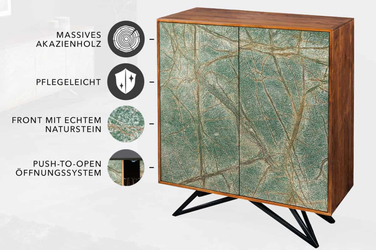 HIGHBOARD MOUNTAIN SOUL Akazie 120cm - Multicolor/Schwarz, Holz/Stein (100/120/38cm) - riess-ambiente