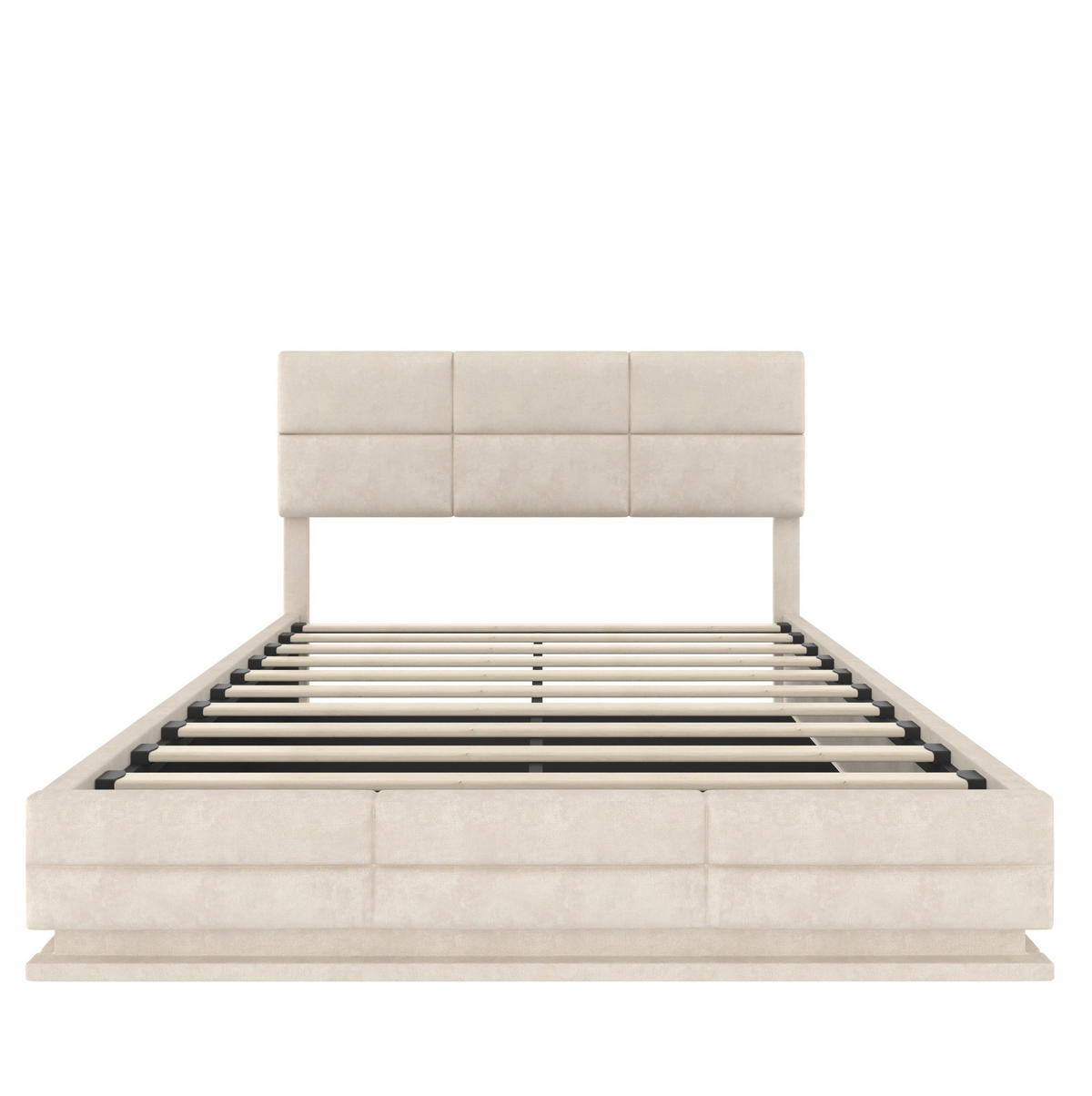 POLSTERBETT 140/200 cm aus Samt mit LED-Beleuchtung, USB-Anschlüssen und Stauraum Beige - Beige, Textil (140/200cm) - Modenvie