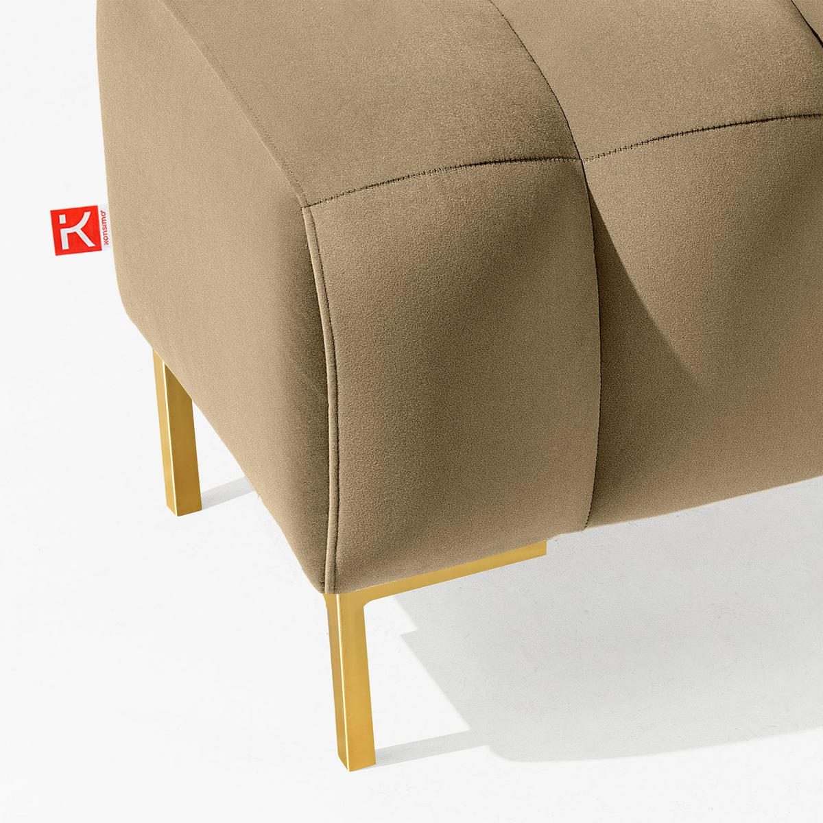 SITZHOCKER Polsterhocker PECCO, Veloursstoff - Beige/Goldfarben, Holz/Textil (60/50/50cm) - KONSIMO®