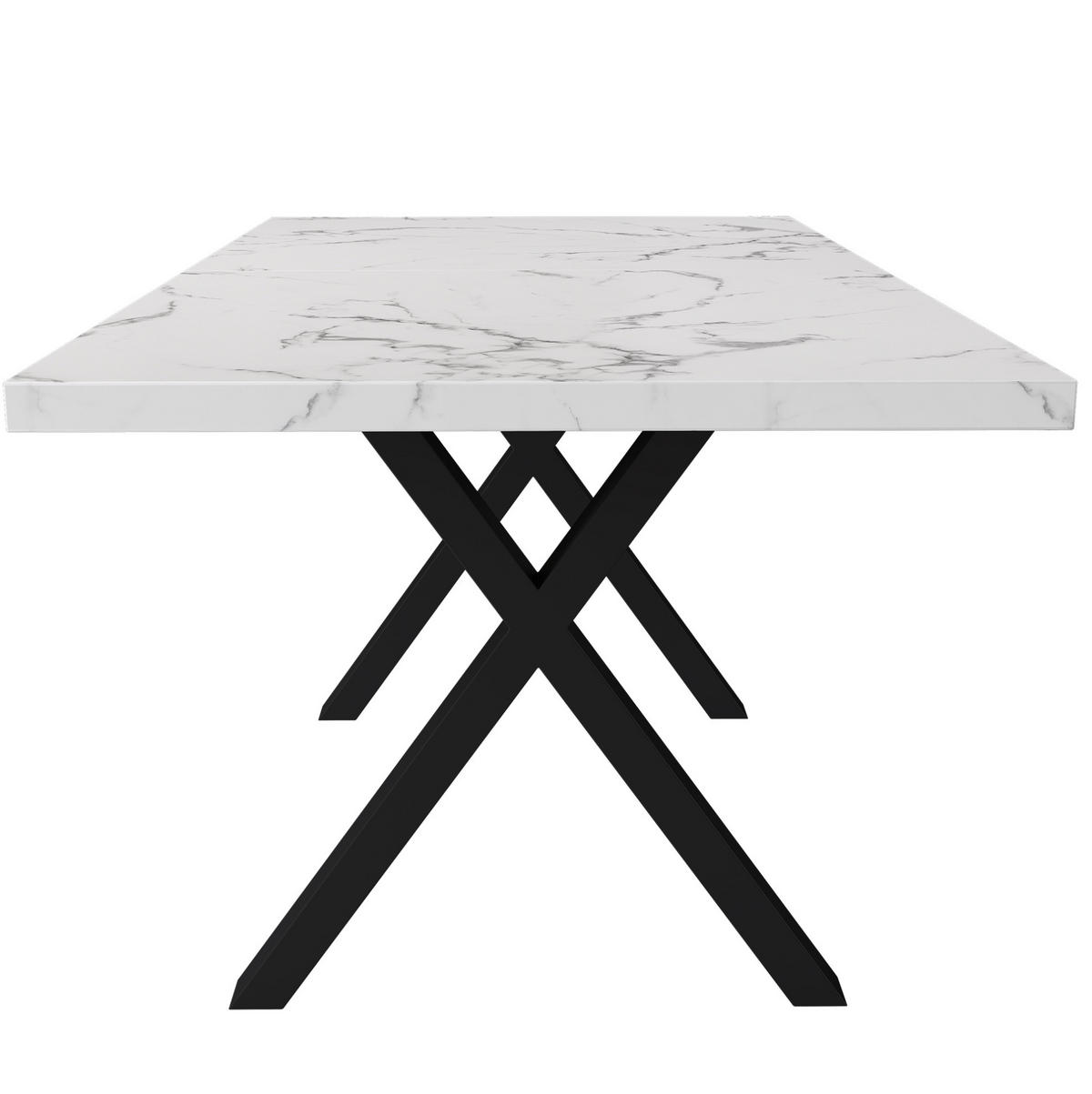 JEDILNA miza 140/80/76 cm z navzkrižnim podnožjem, MDF plošča, večnamenska, Beli marmor - bela, leseni material (140/80/76cm) - Redom