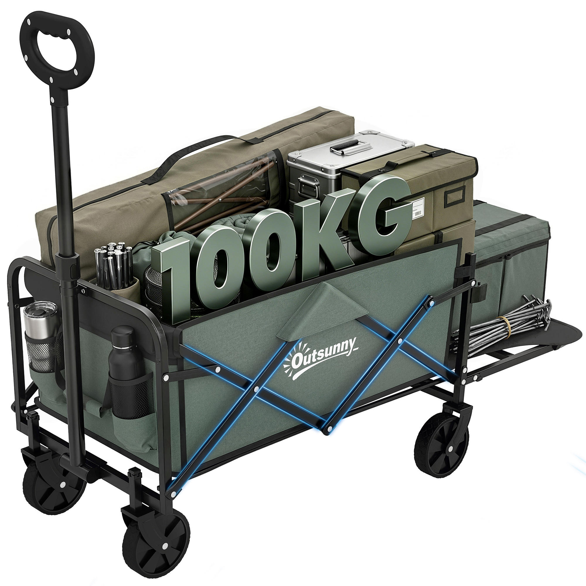 GARTENWAGEN DE-10465 klappbar, 72 L, 90 kg Grün - Grün, Metall (48/92/76cm) - ComfortXL