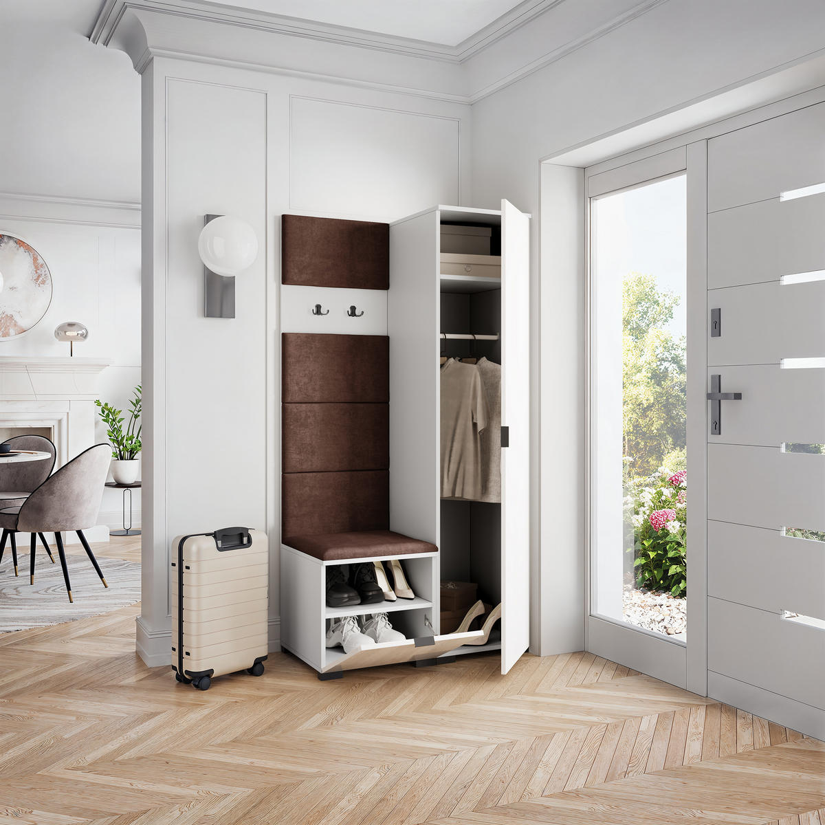 GARDEROBENSCHRANK LORI 95/181/51 cm Modern Garderobe-Set Weiß - Weiß/Braun, Holzwerkstoff (95/181/51cm) - MASSENO