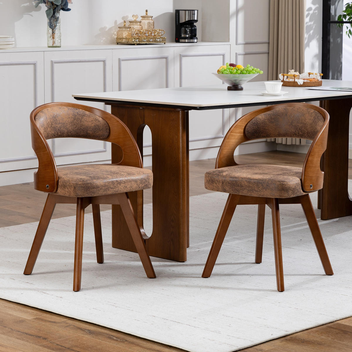 STUHL 2er-Set Esszimmerstuhl,360° drehbar,Massivholzrahmen,Mikrofaser,Dunkelbraun - Dunkelbraun, Holz (44/72/41cm) - LVHOM
