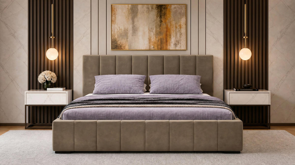 POLSTERBETT 160x200 cm, Nero, Doppelbett mit Bettkasten, Lattenrost aus Holz, Velourstoff, Braun - Braun, Holz/Kunststoff (160/200cm) - Marpur