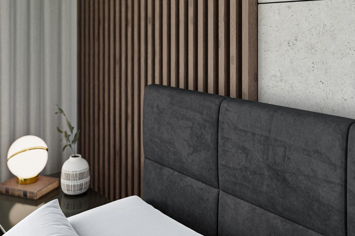 BOXBETT mit Matratze H4 und Lattenrost - ARDENI - 200x200 cm - H4 - Schwarz - Schwarz, Holzwerkstoff (200/200cm) - ALTDECOR