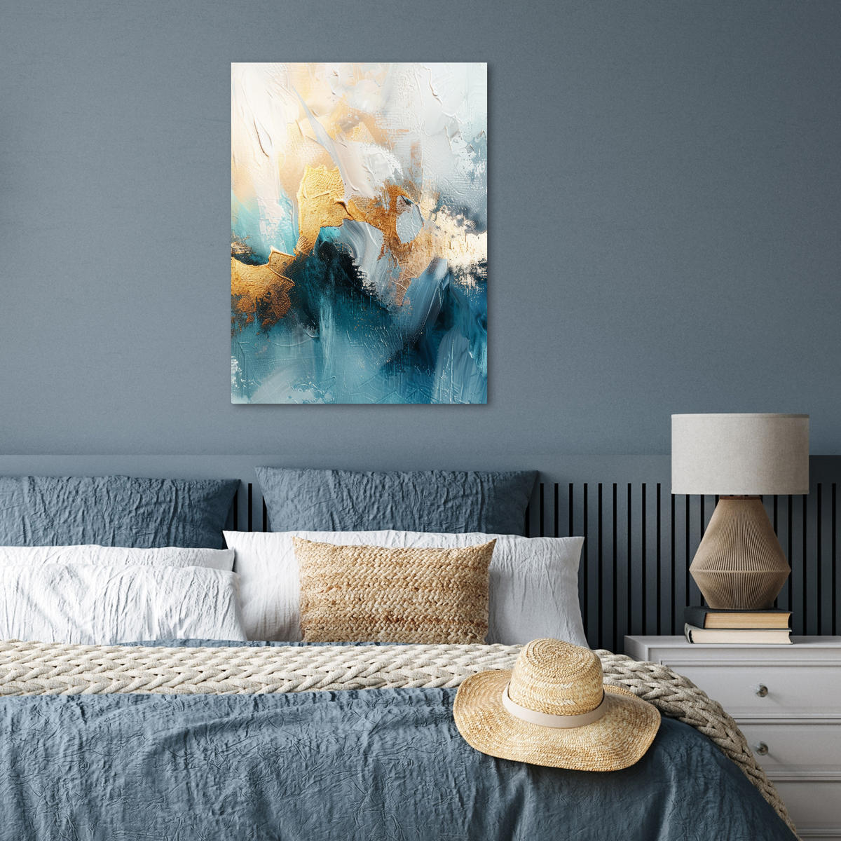 POSTER Abstrakt - Kunst - Gold - Blau 60x80 cm - Petrol, Papier (60/80/0.1cm) - MuchoWow