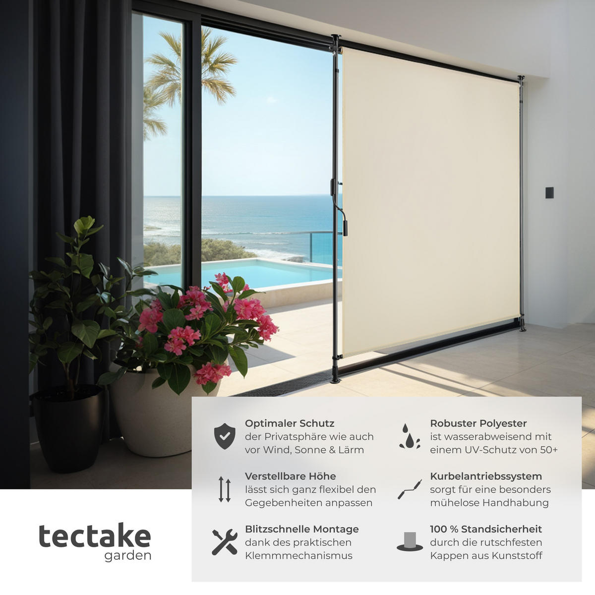 KLEMMMARKISE Taija,leichtgängige Handkurbel,beige - Beige, Kunststoff (128/310cm) - tectake