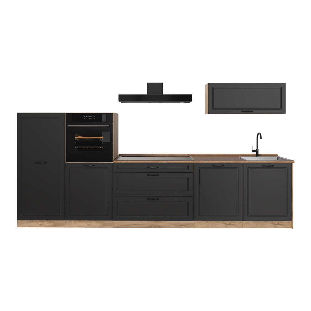 KUCHYNKA R-Line, Antracitový vidiecky dom/Dub Goldkraft, 340 cm Goldkraft tammi työtaso - farba duba/antracitová, kompozitné drevo (340/143/60cm) - Vicco