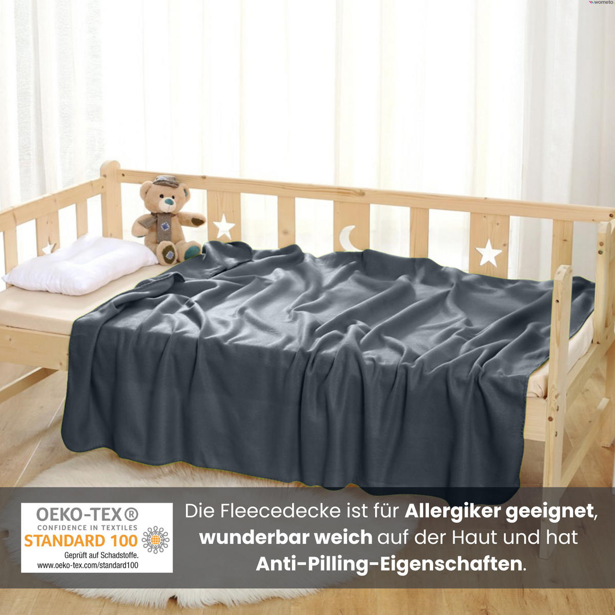 FLEECEDECKE 2er Set dunkelgrau 130/160 cm Kettelrand Anti-Pilling - Dunkelgrau, Textil (130/160cm) - wometo