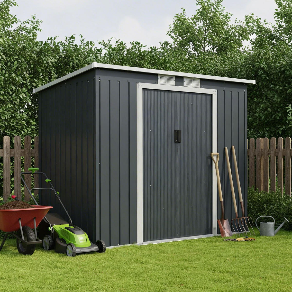 GERÄTESCHUPPEN M Anthrazit - Anthrazit, Metall (132/174/218cm) - Juskys