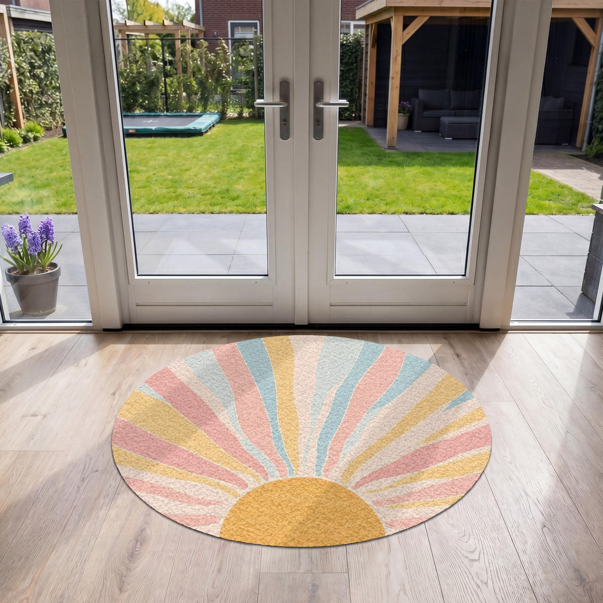 FUSSMATTE Illustration - Sonne - Pastellfarben Sauberlaufmatte 120x120 cm - Hellrosa, Kunststoff (120/120cm) - MuchoWow