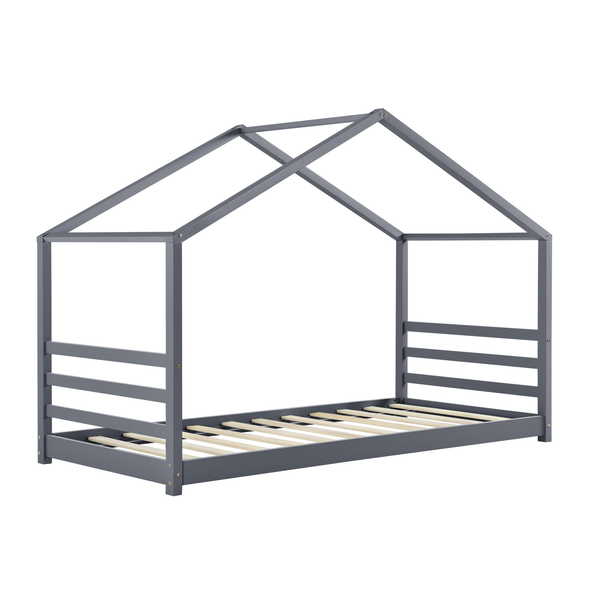 HAUSBETT Vardø - Dunkelgrau, Holz (90/200cm) - [en.casa]