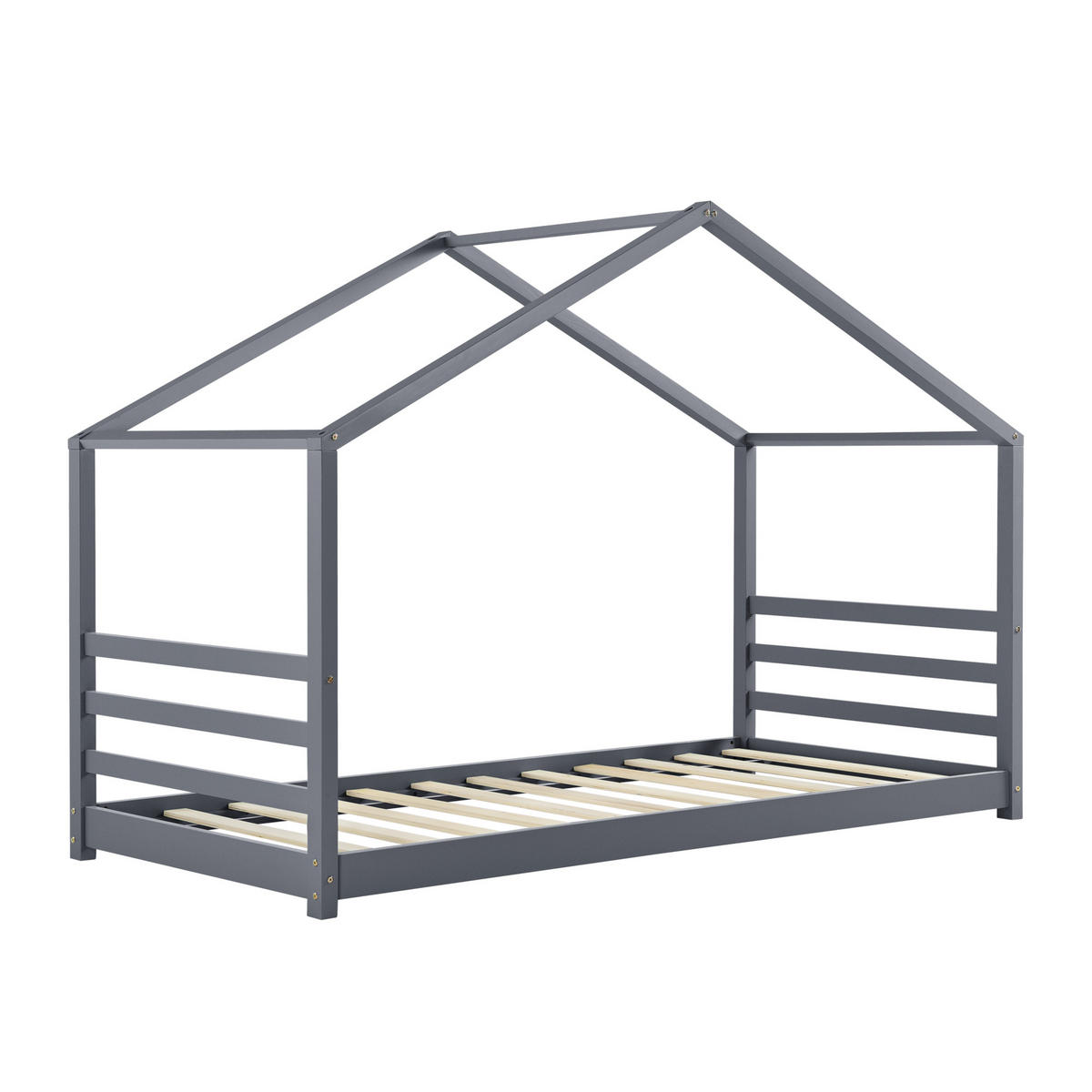 HAUSBETT Vardø - Dunkelgrau, Holz (90/200cm) - [en.casa]